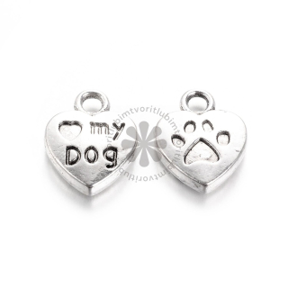 Srdce s nápisom „Love My Dog“, 13x10 mm - 1 ks